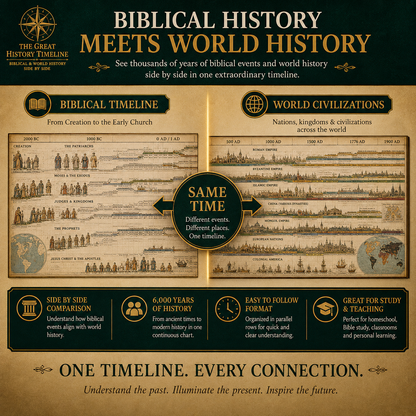 📜Great History Timeline-23-Foot Biblical & World History Fold-Out